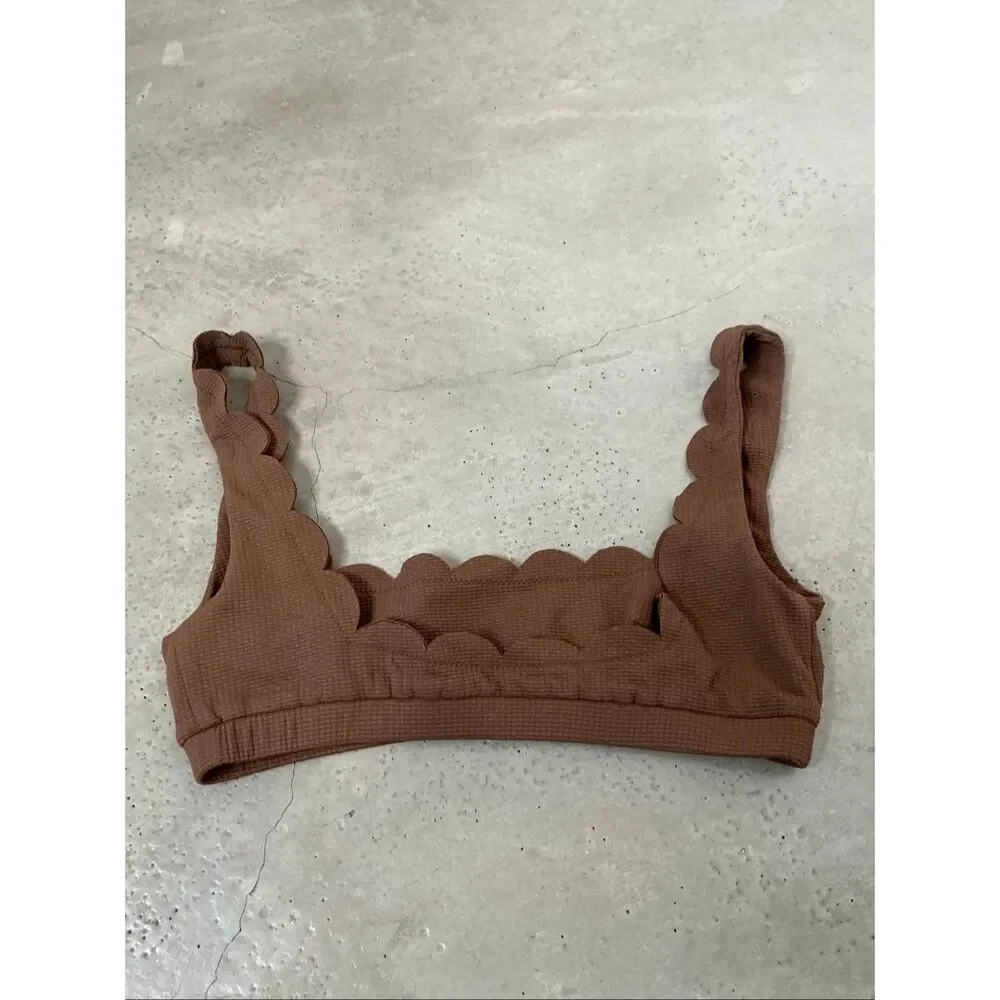 Marysia Mini Palm Scallop Bikini Top | Brown in Large